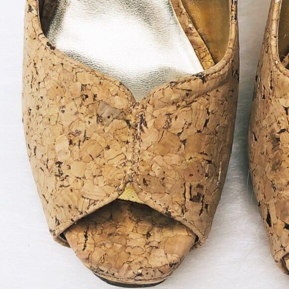 🔵Nine West Bonfire Cork Peep Toe Pumps Heels 5.5 - Picture 4 of 10